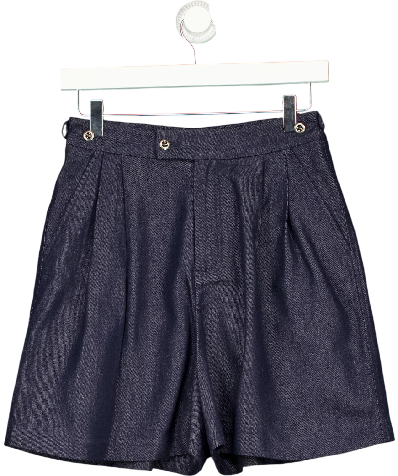 Fabrique Blue X EDWARD CRUTCHLEY Rebeka Lyocell Denim Shorts Indigo, size UK XS — front