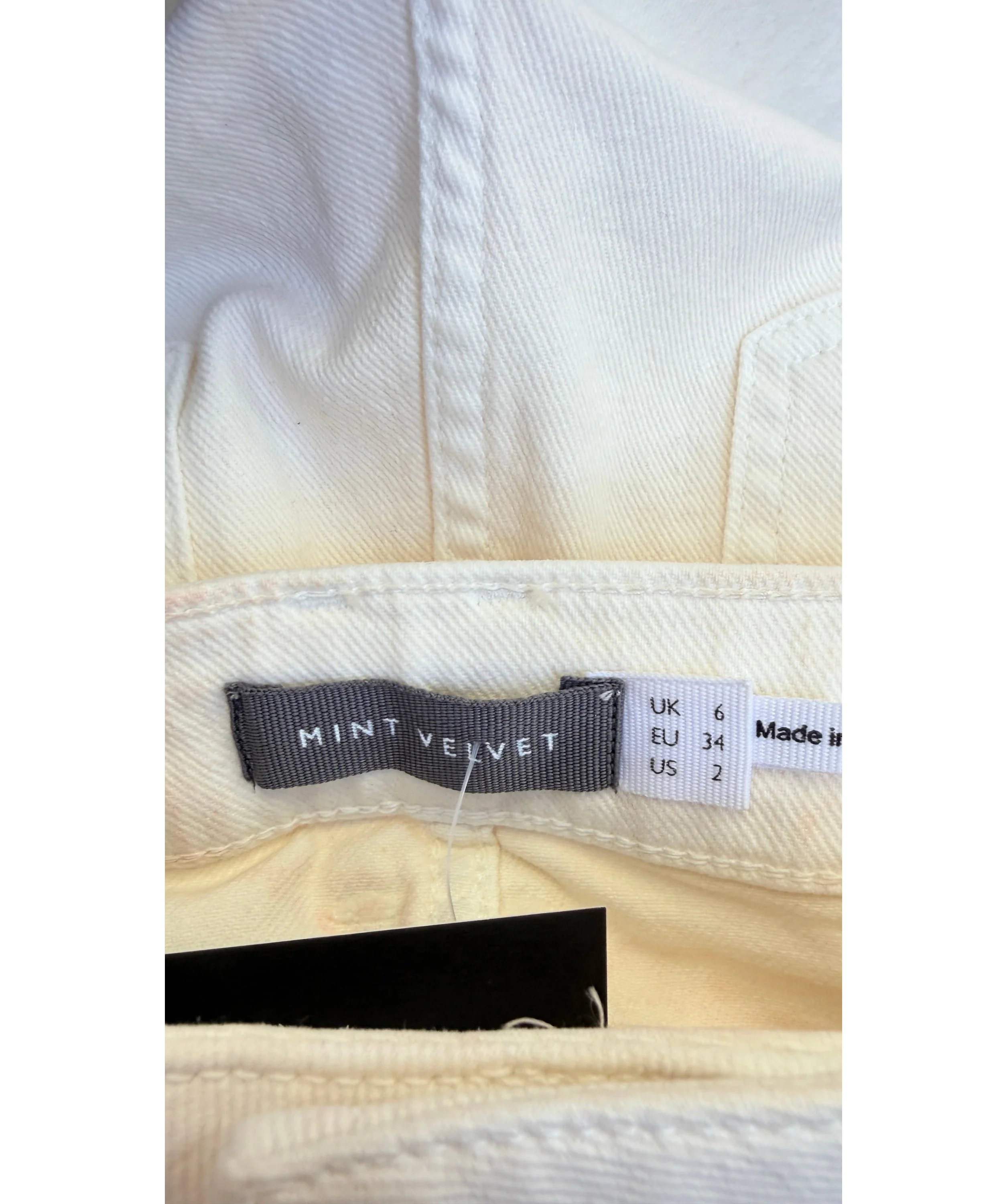 Mint Velvet Cream Denim Embellished Shorts, size UK 6 — detail