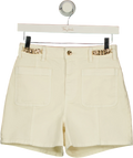 Mint Velvet Cream Denim Embellished Shorts, size UK 6 — front