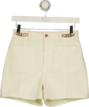 Mint Velvet Cream Denim Embellished Shorts UK 6