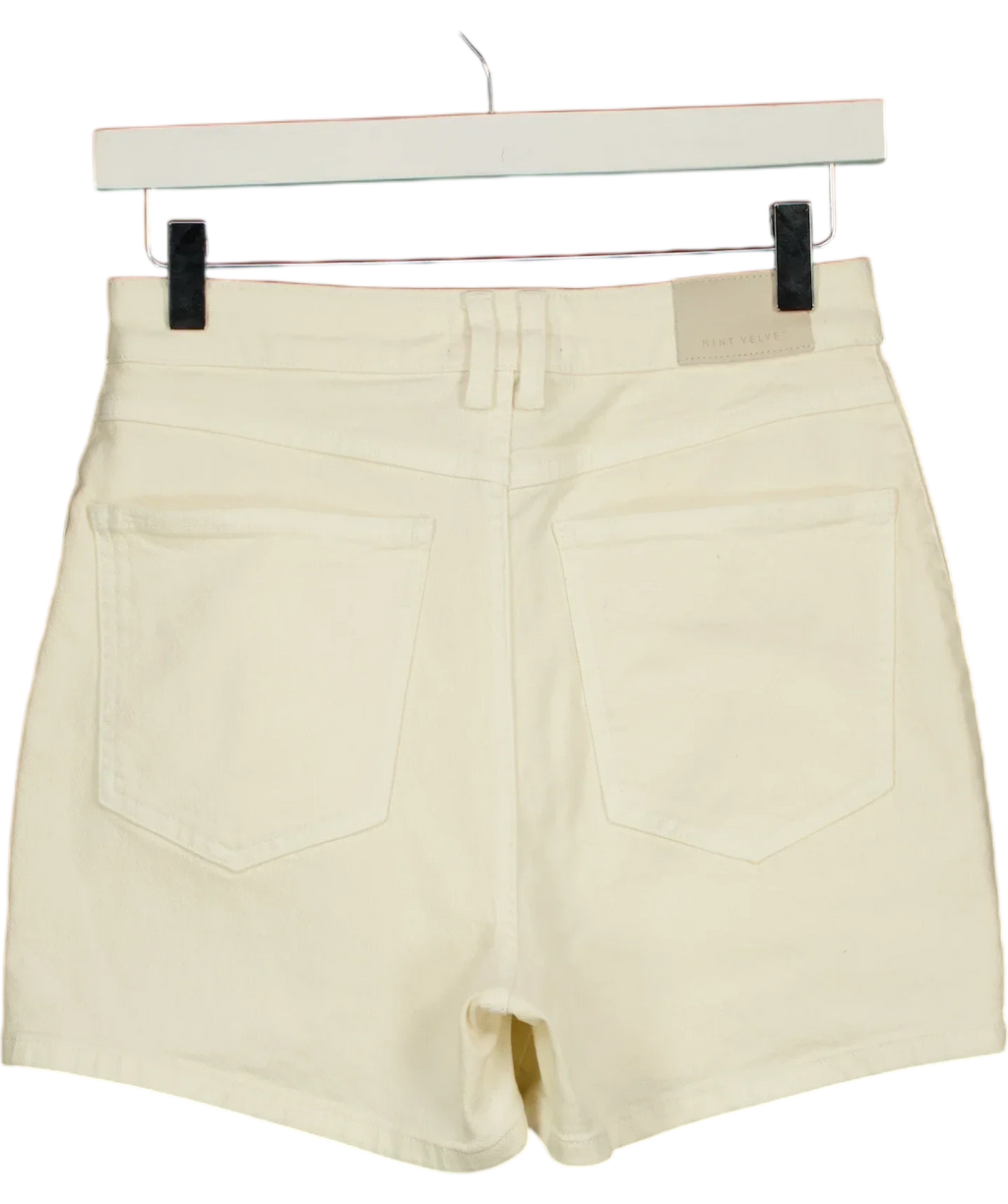 Mint Velvet Cream Denim Embellished Shorts, size UK 6 — back