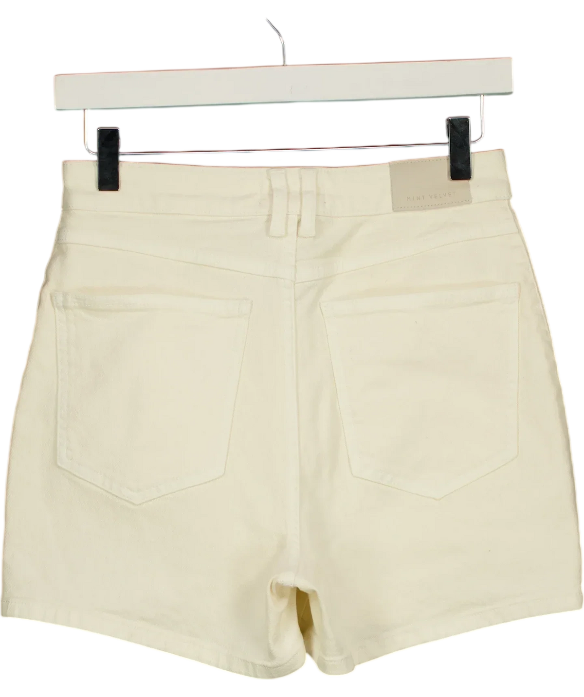 Mint Velvet Cream Denim Embellished Shorts, size UK 6 — back
