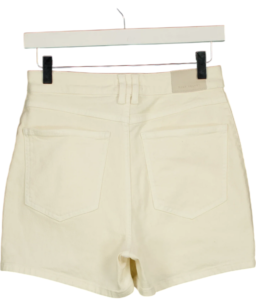 Mint Velvet Cream Denim Embellished Shorts, size UK 6 — back