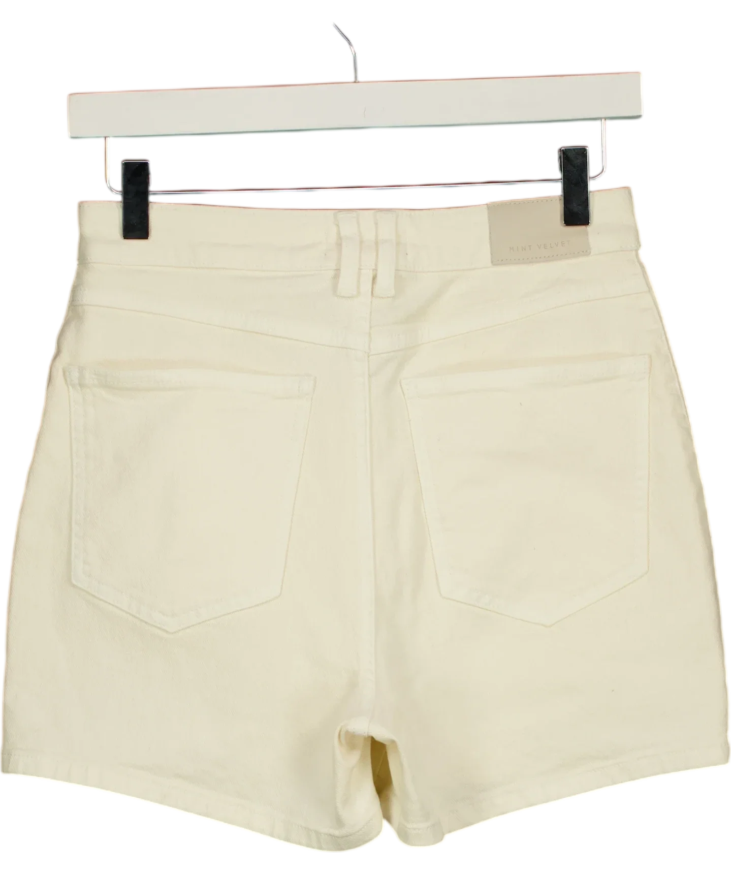 Mint Velvet Cream Denim Embellished Shorts, size UK 6 — back