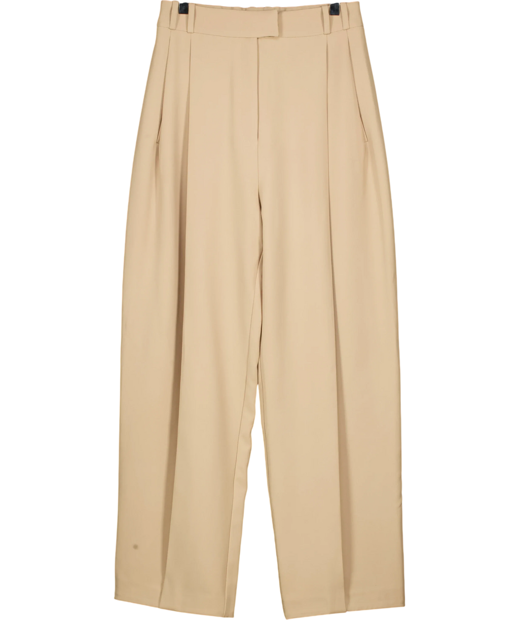 Re Ona Beige Beige Pleated Wide Leg Tailored Trousers Size XS, size UK 6 — front