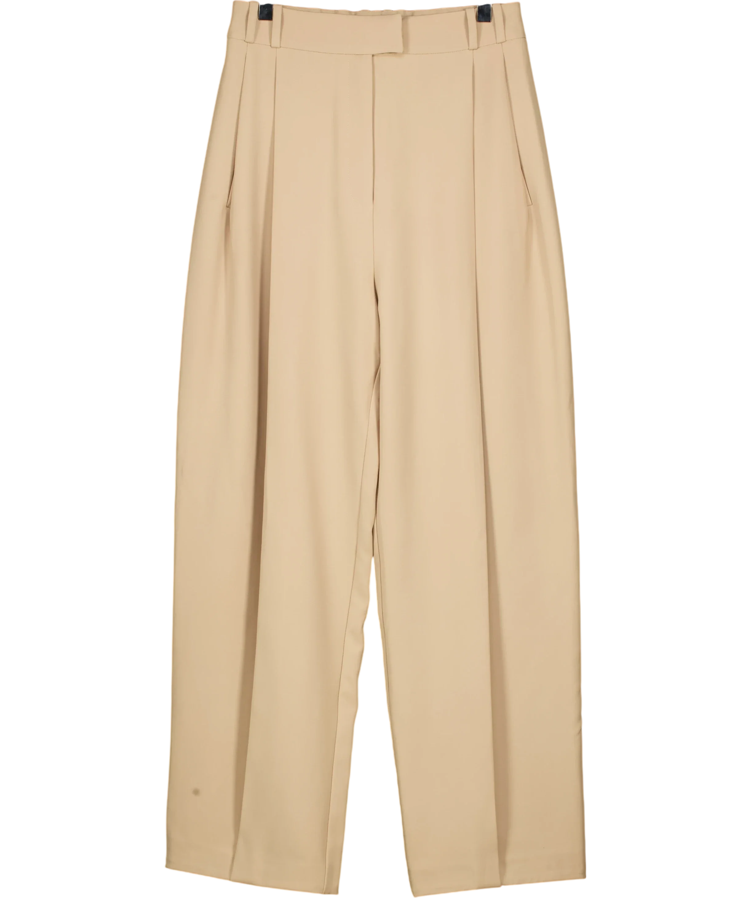 Re Ona Beige Beige Pleated Wide Leg Tailored Trousers Size XS, size UK 6 — front