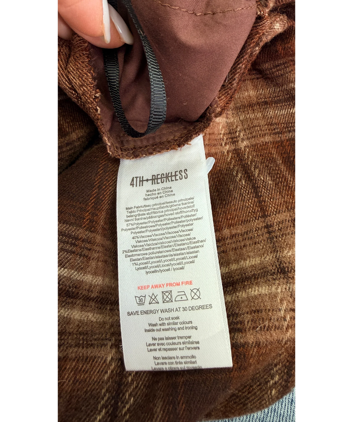 4th & Reckless Brown Tove Check Trousers Brown, size UK 8 — label