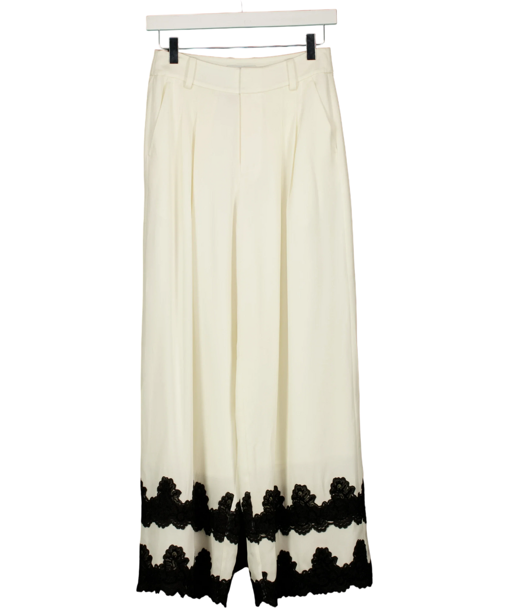 Fabrique White Kari Lace-Trim Pants Natural White, size UK XS — front
