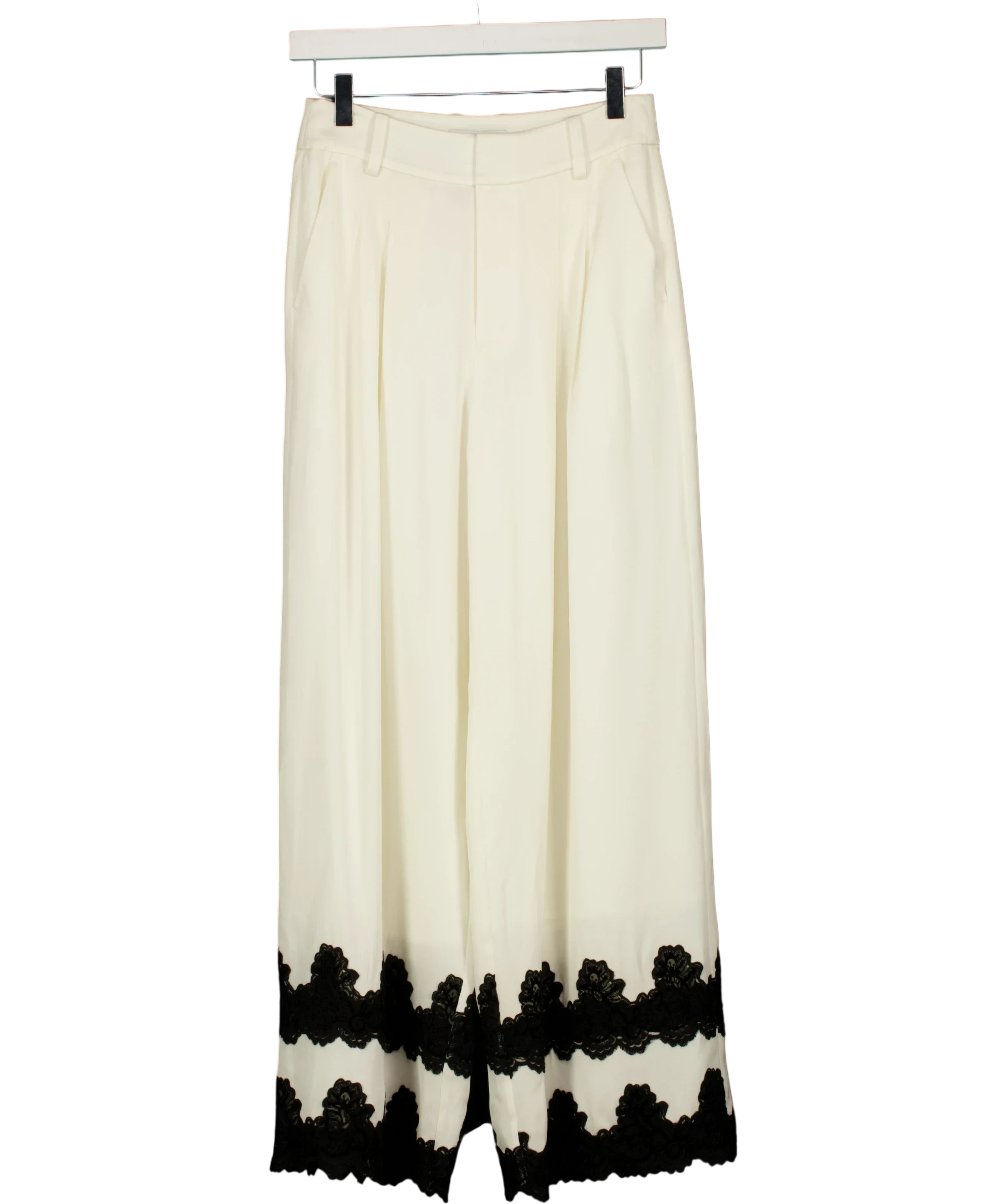 Fabrique White Kari Lace-Trim Pants Natural White, size UK XS — front