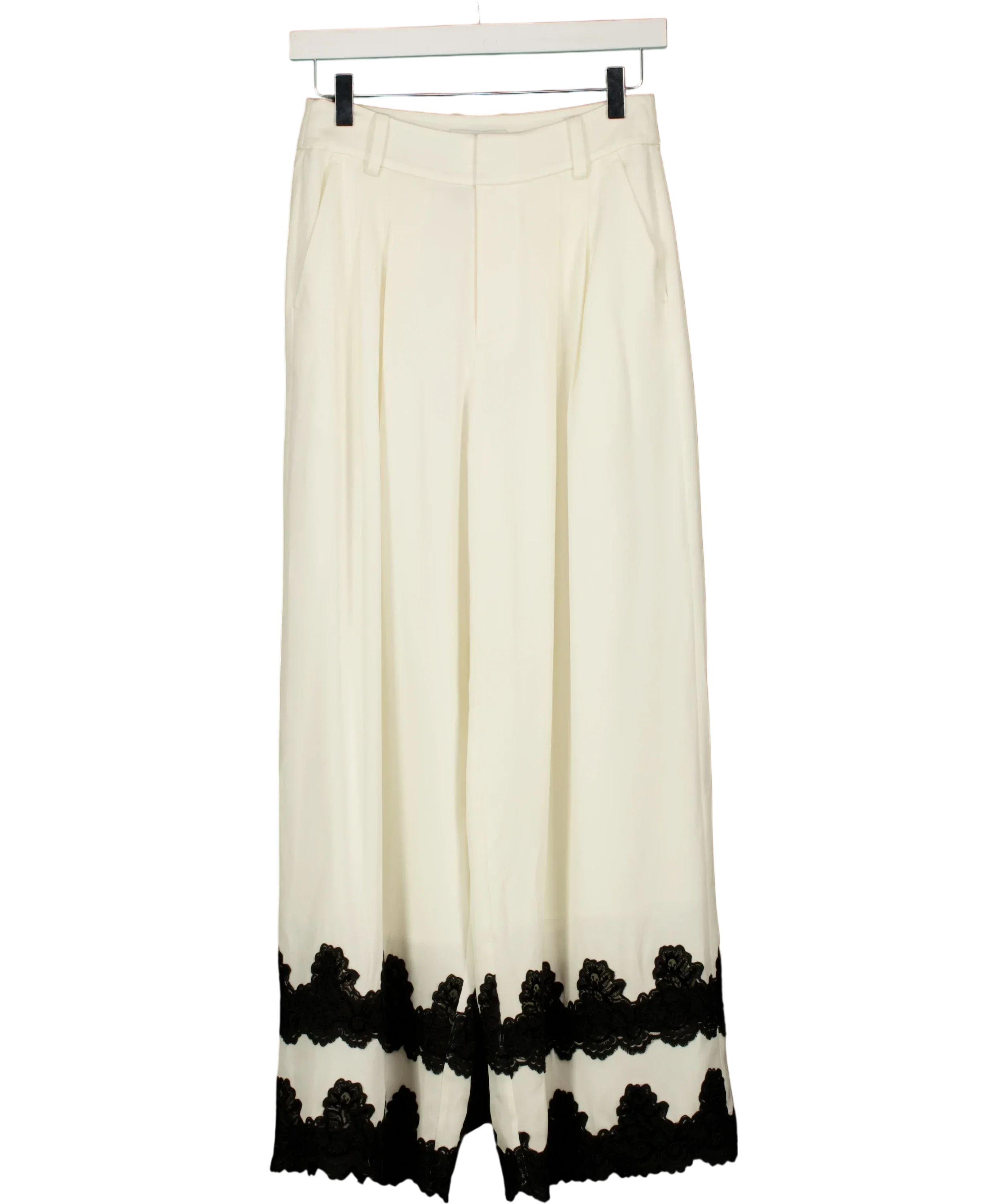 Fabrique White Kari Lace-Trim Pants Natural White, size UK XS — front