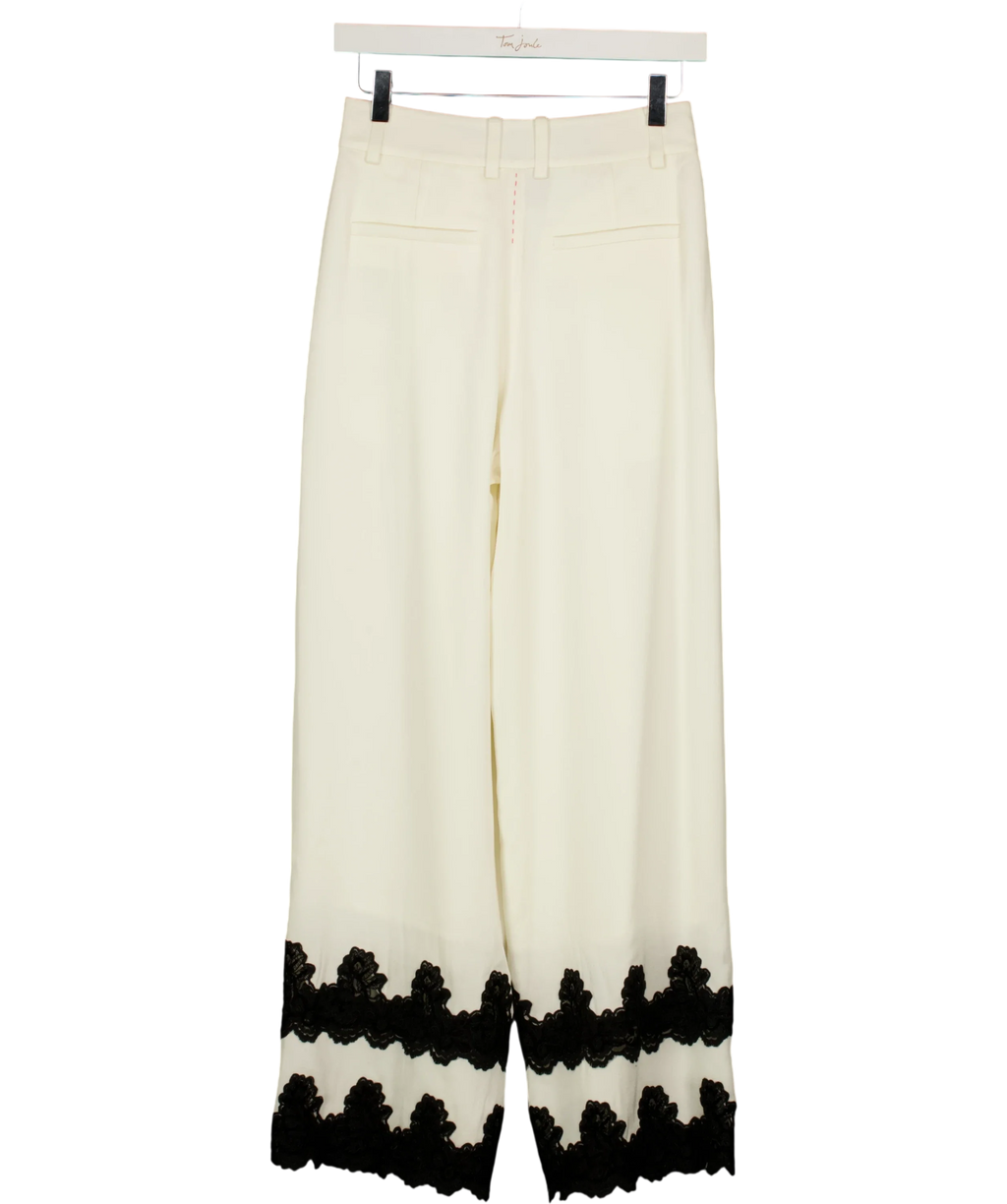 Fabrique White Kari Lace-Trim Pants Natural White, size UK XS — back