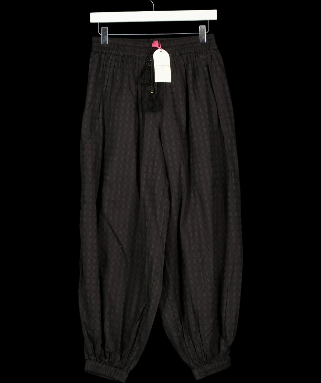 Monsoon Black Black Nora Textured Cotton Balloon Trousers, size UK S — detail