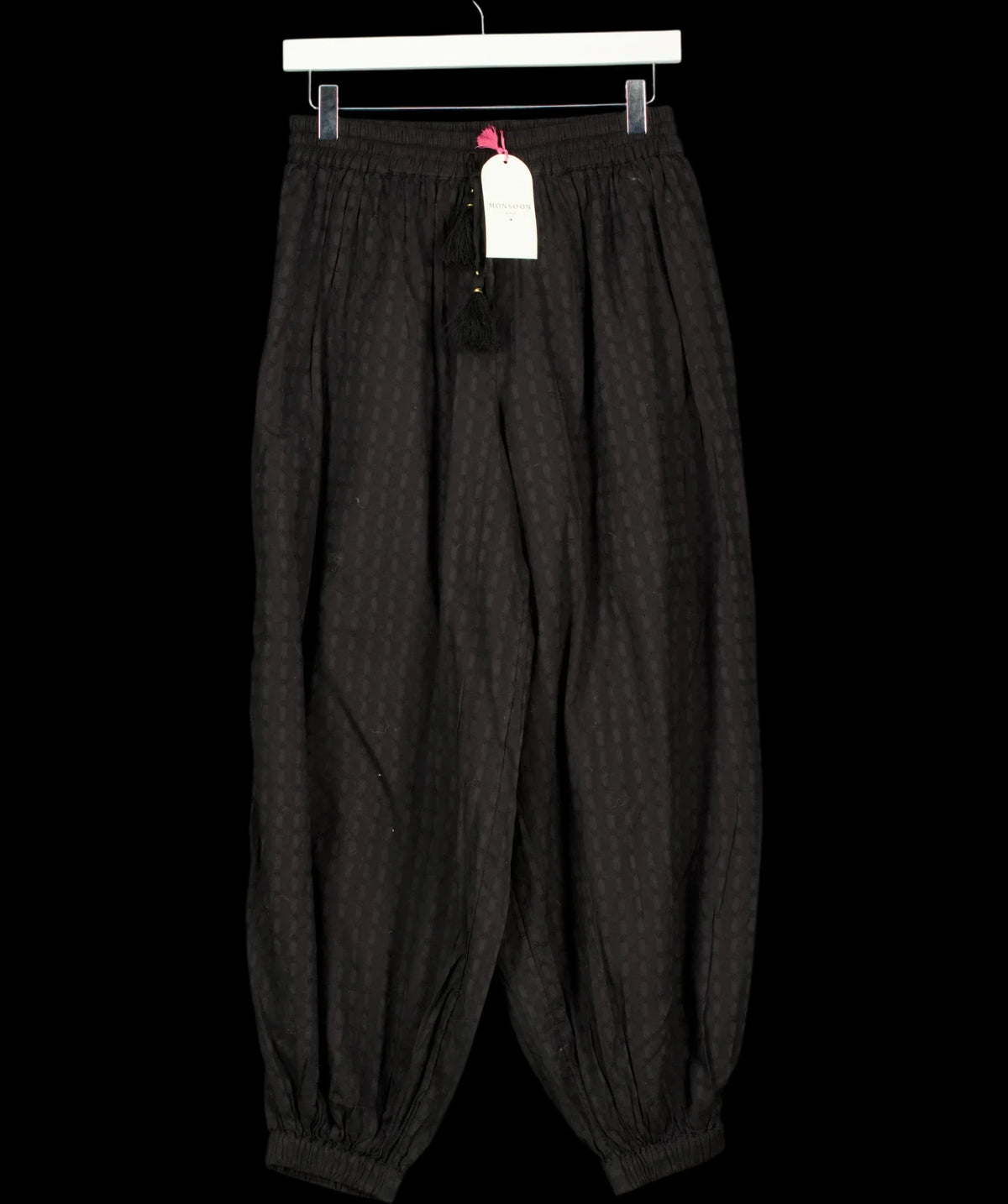 Monsoon Black Black Nora Textured Cotton Balloon Trousers, size UK S — detail