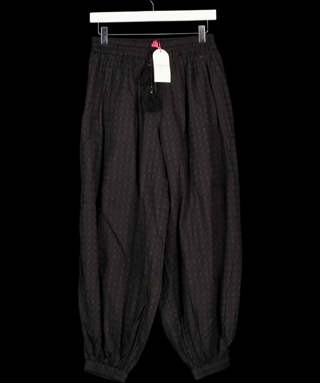 Monsoon Black Black Nora Textured Cotton Balloon Trousers, size UK S — detail