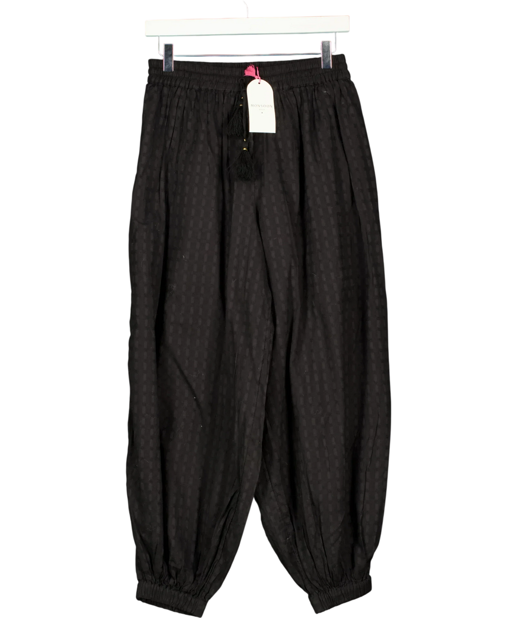 Monsoon Black Black Nora Textured Cotton Balloon Trousers, size UK S — front