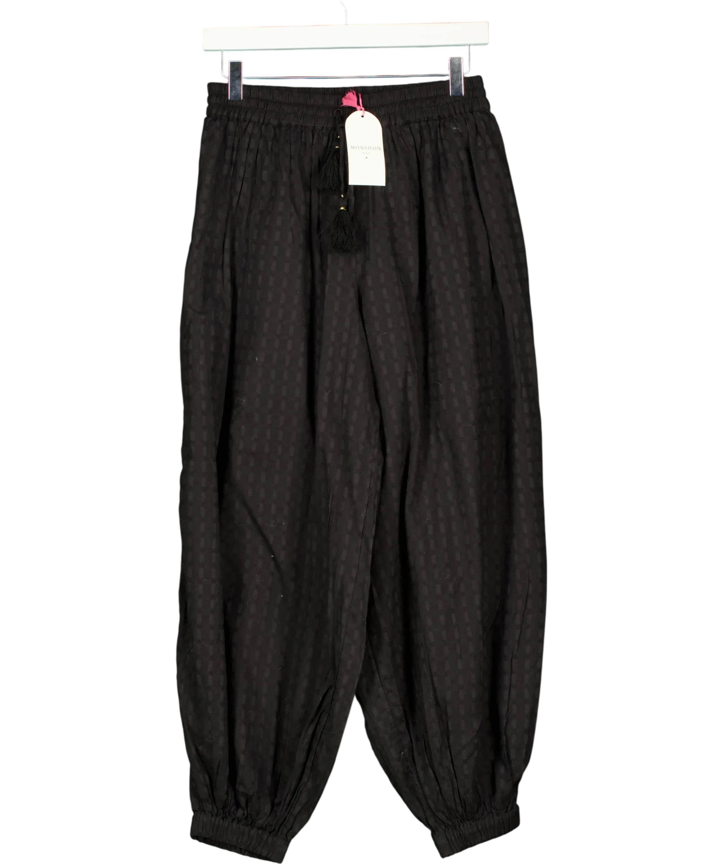 Monsoon Black Black Nora Textured Cotton Balloon Trousers, size UK S — front