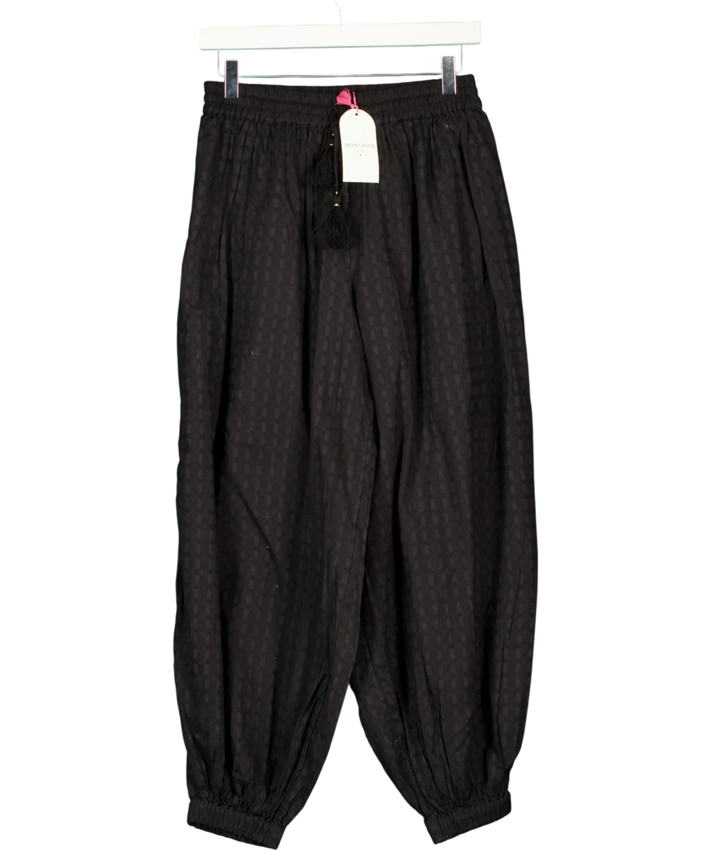 Monsoon Black Black Nora Textured Cotton Balloon Trousers, size UK S — front