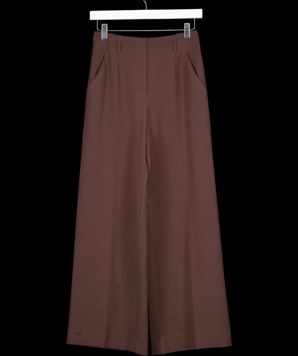FOREVER NEW Brown Petite Wide Leg Trousers Chocolate, size UK 6 — detail