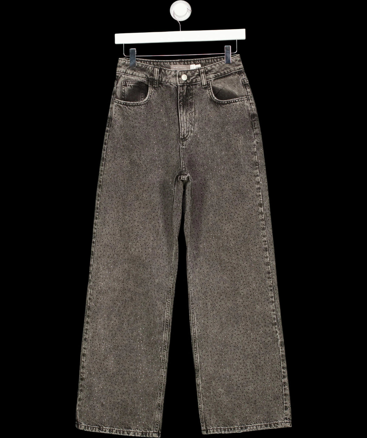 Mint Velvet Grey Textured Diamante Embellished Wide Leg Jeans Grey, size UK 8 — detail