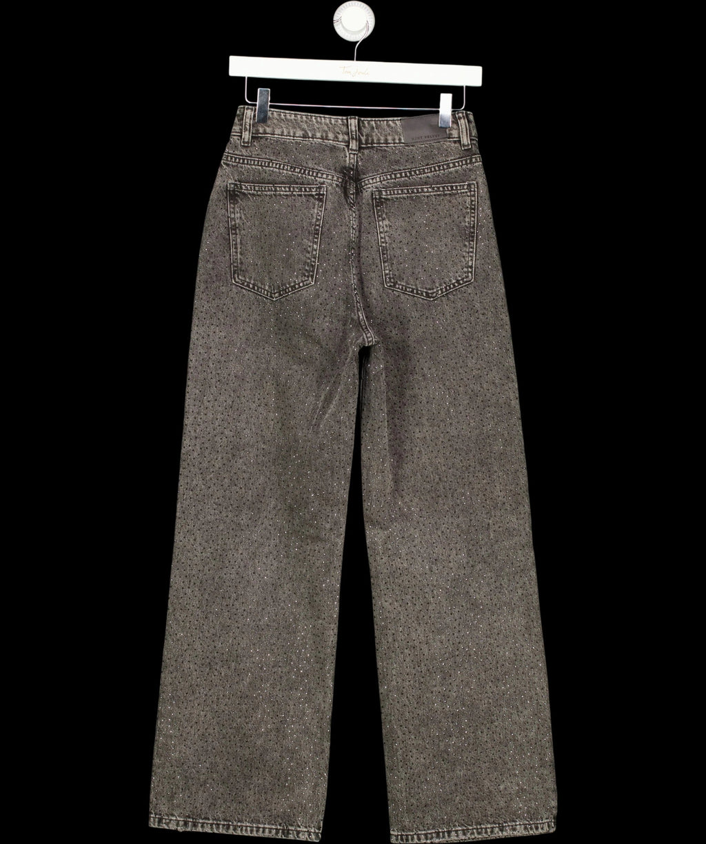 Mint Velvet Grey Textured Diamante Embellished Wide Leg Jeans Grey, size UK 8 — label