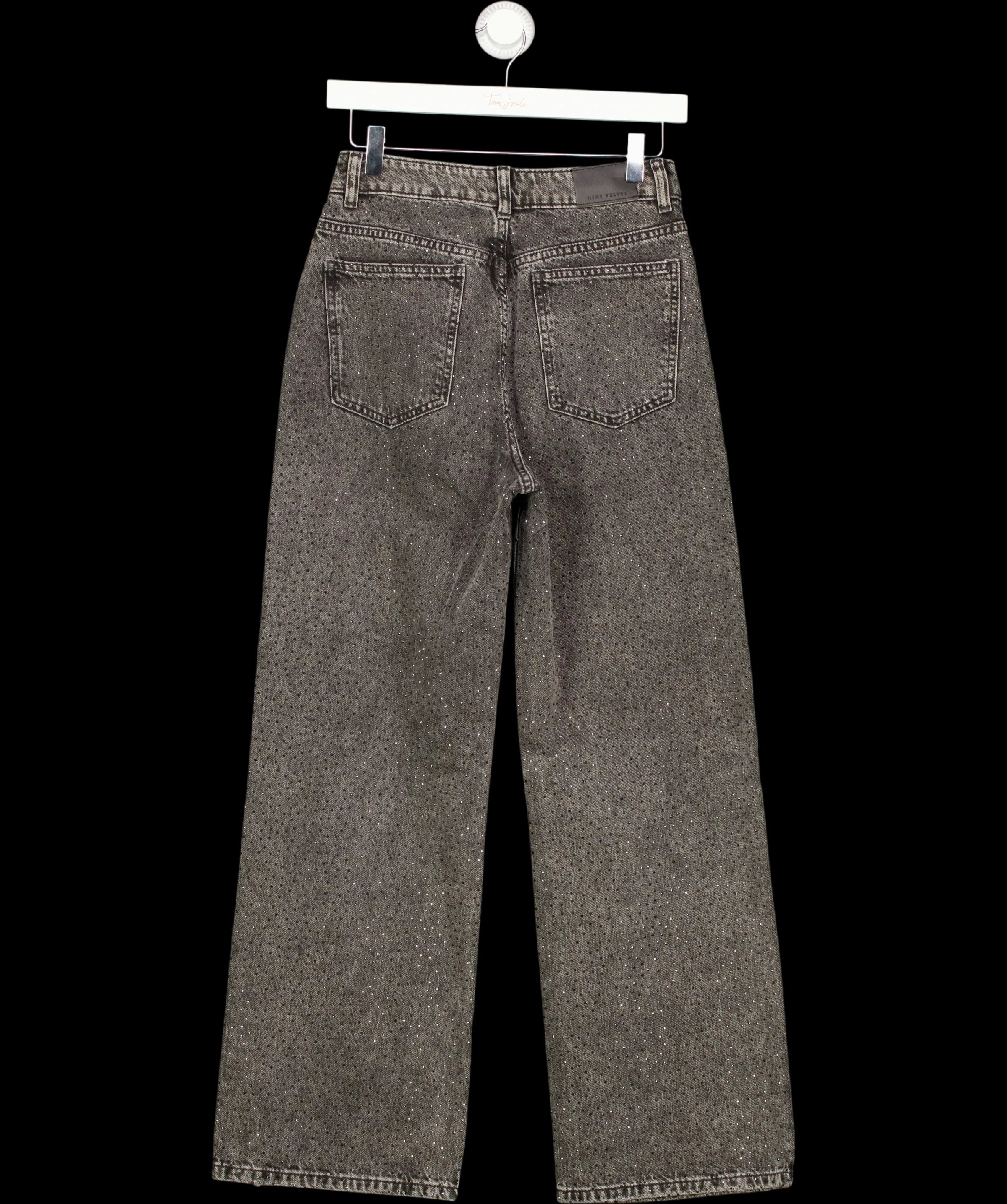 Mint Velvet Grey Textured Diamante Embellished Wide Leg Jeans Grey, size UK 8 — label