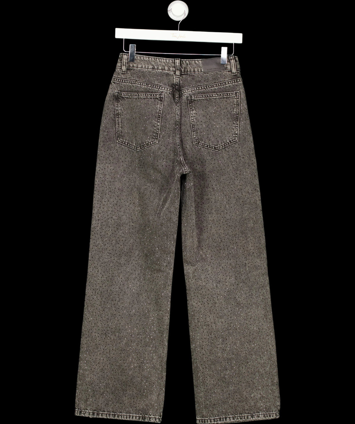 Mint Velvet Grey Textured Diamante Embellished Wide Leg Jeans Grey, size UK 8 — label