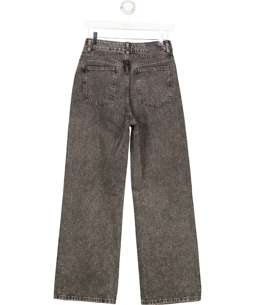 Mint Velvet Grey Textured Diamante Embellished Wide Leg Jeans Grey, size UK 8 — back