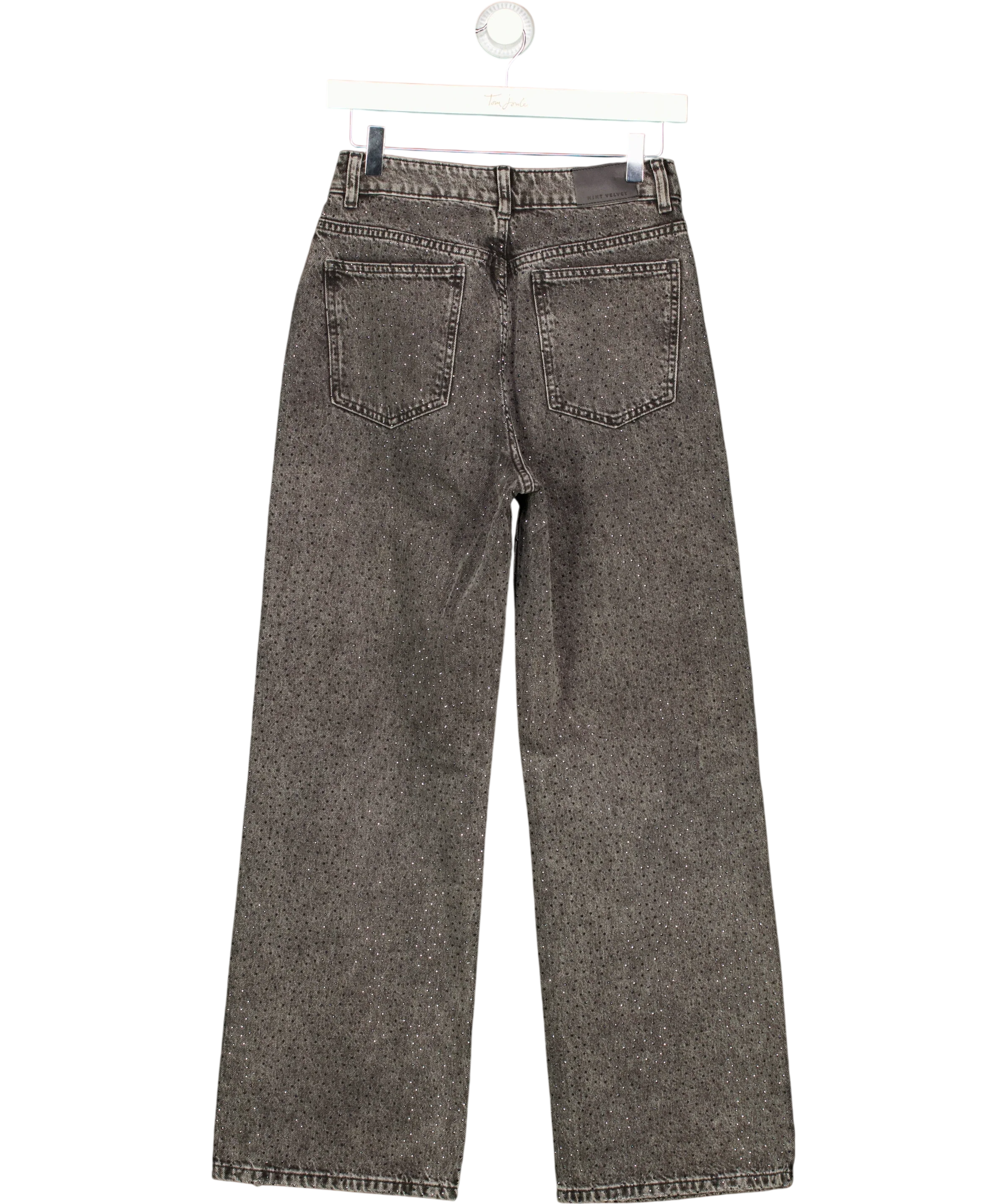 Mint Velvet Grey Textured Diamante Embellished Wide Leg Jeans Grey, size UK 8 — back