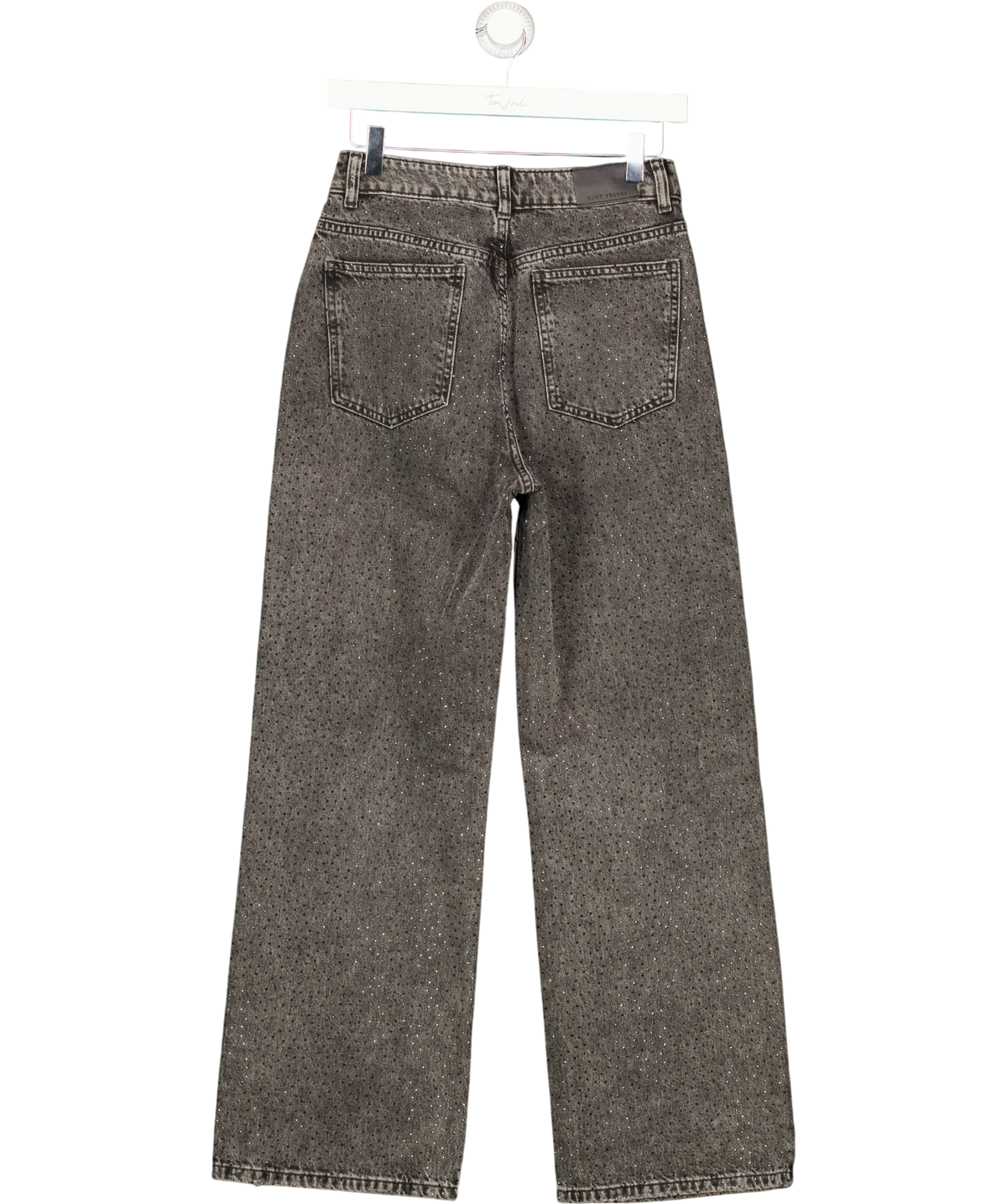 Mint Velvet Grey Textured Diamante Embellished Wide Leg Jeans Grey, size UK 8 — back