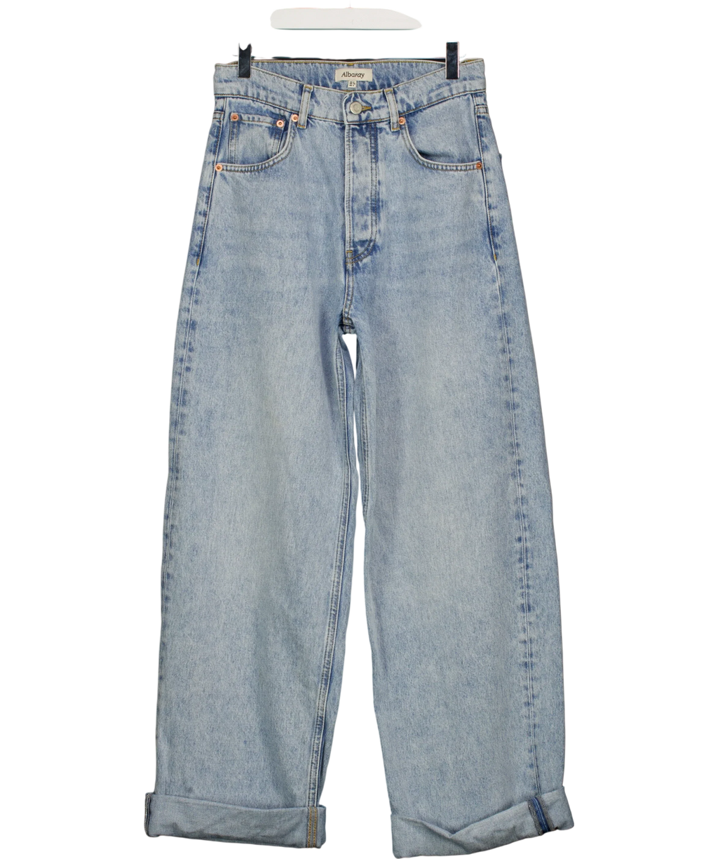 Albaray Blue Full Length Wide Leg Jeans Light Wash, size UK 8 — front