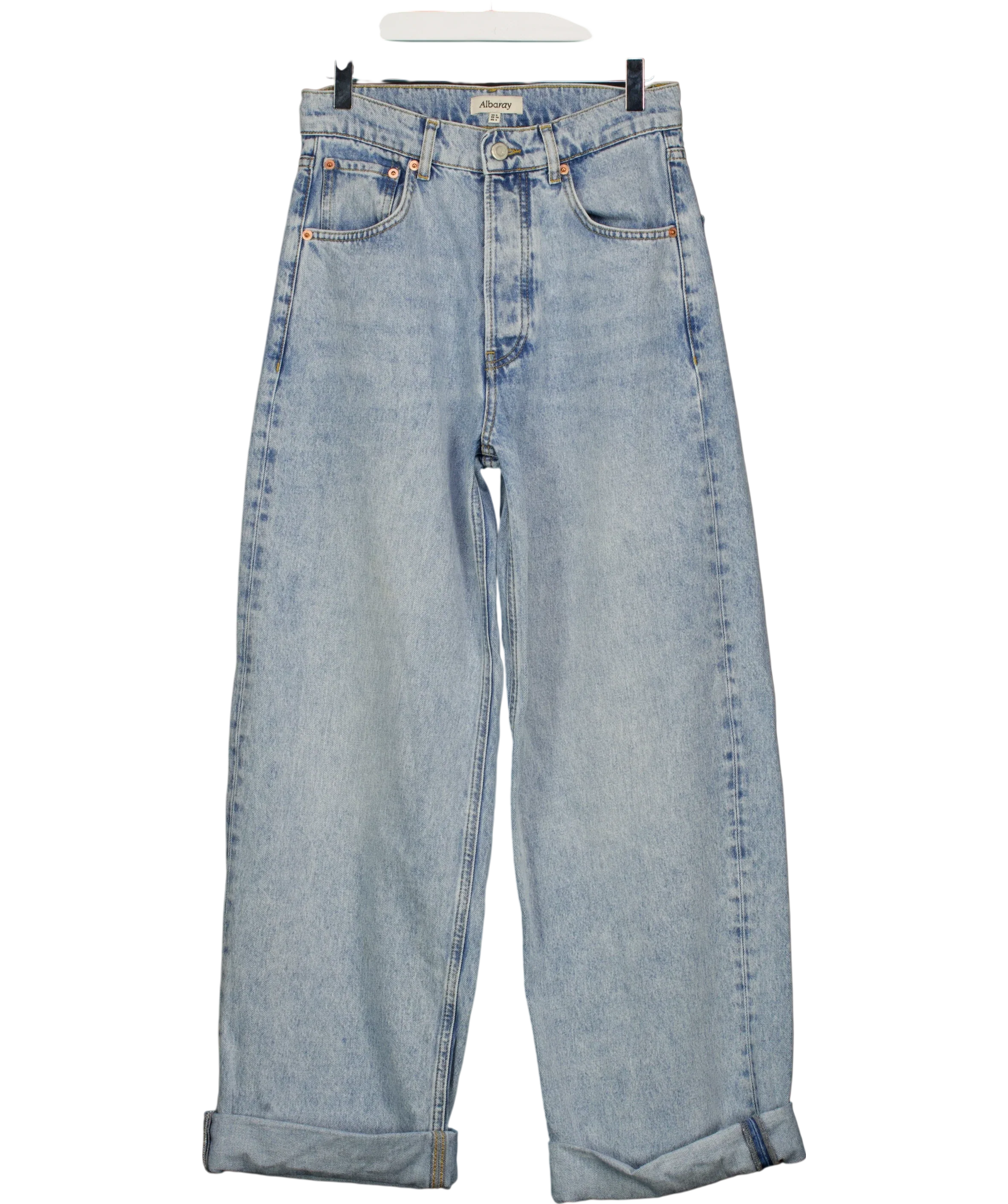 Albaray Blue Full Length Wide Leg Jeans Light Wash, size UK 8 — front