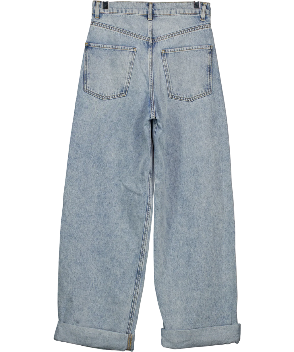 Albaray Blue Full Length Wide Leg Jeans Light Wash, size UK 8 — back