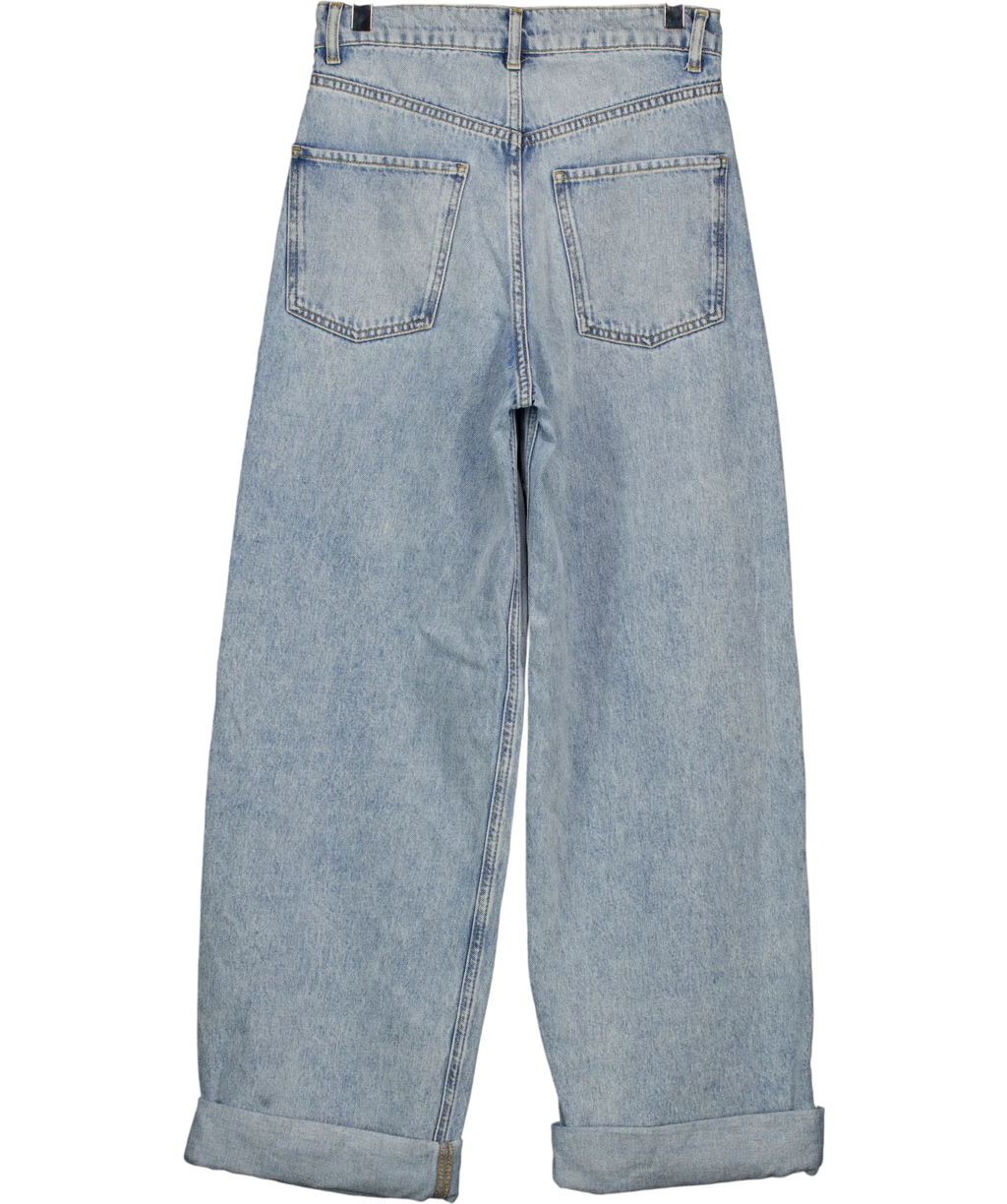 Albaray Blue Full Length Wide Leg Jeans Light Wash, size UK 8 — back