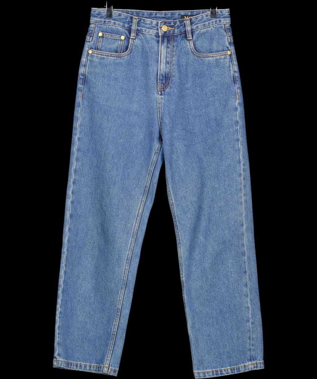 MO&Co. Blue CROPPED High Waisted Straight Leg Jeans Mid Blue, size W27 — detail
