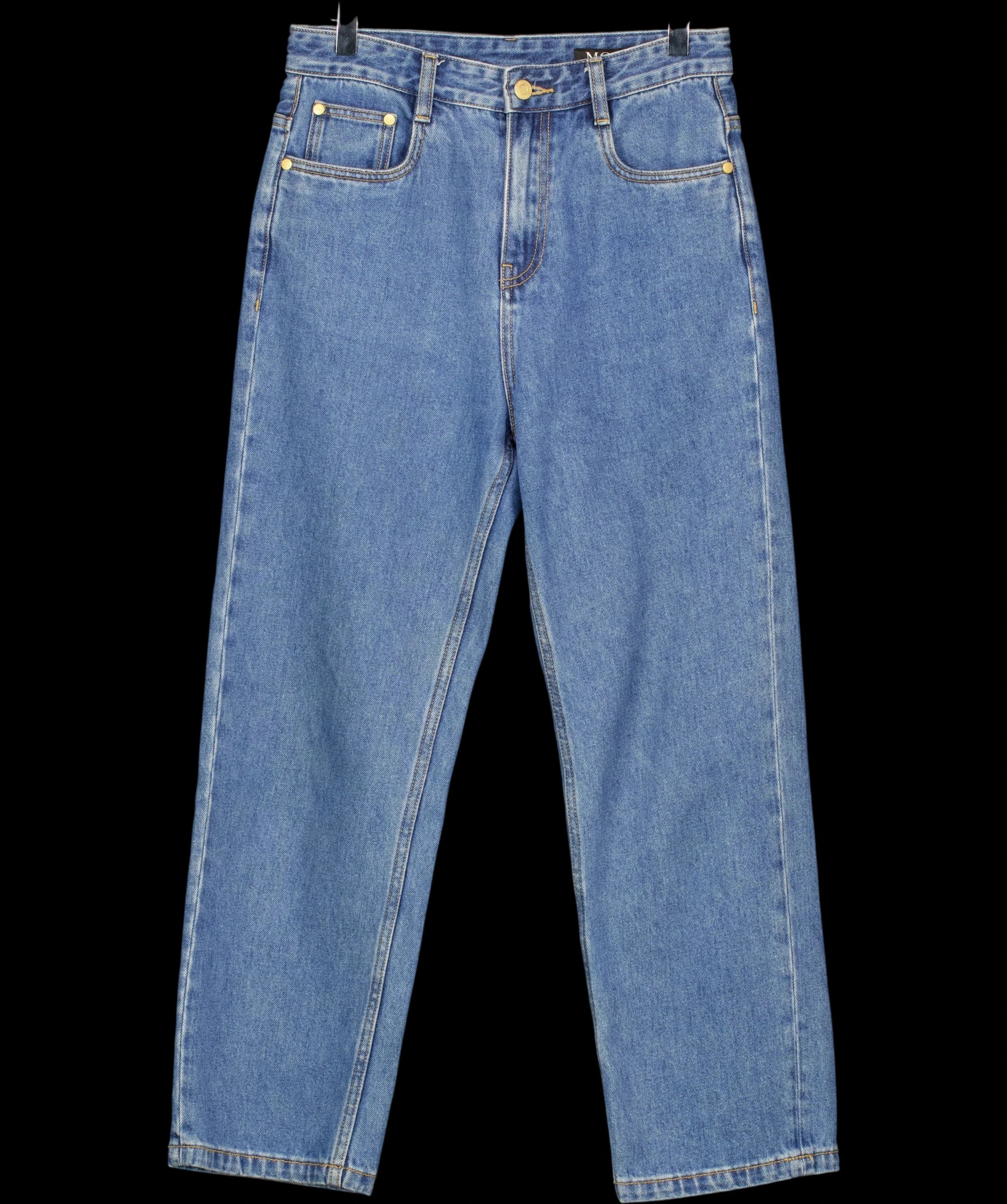 MO&Co. Blue CROPPED High Waisted Straight Leg Jeans Mid Blue, size W27 — detail