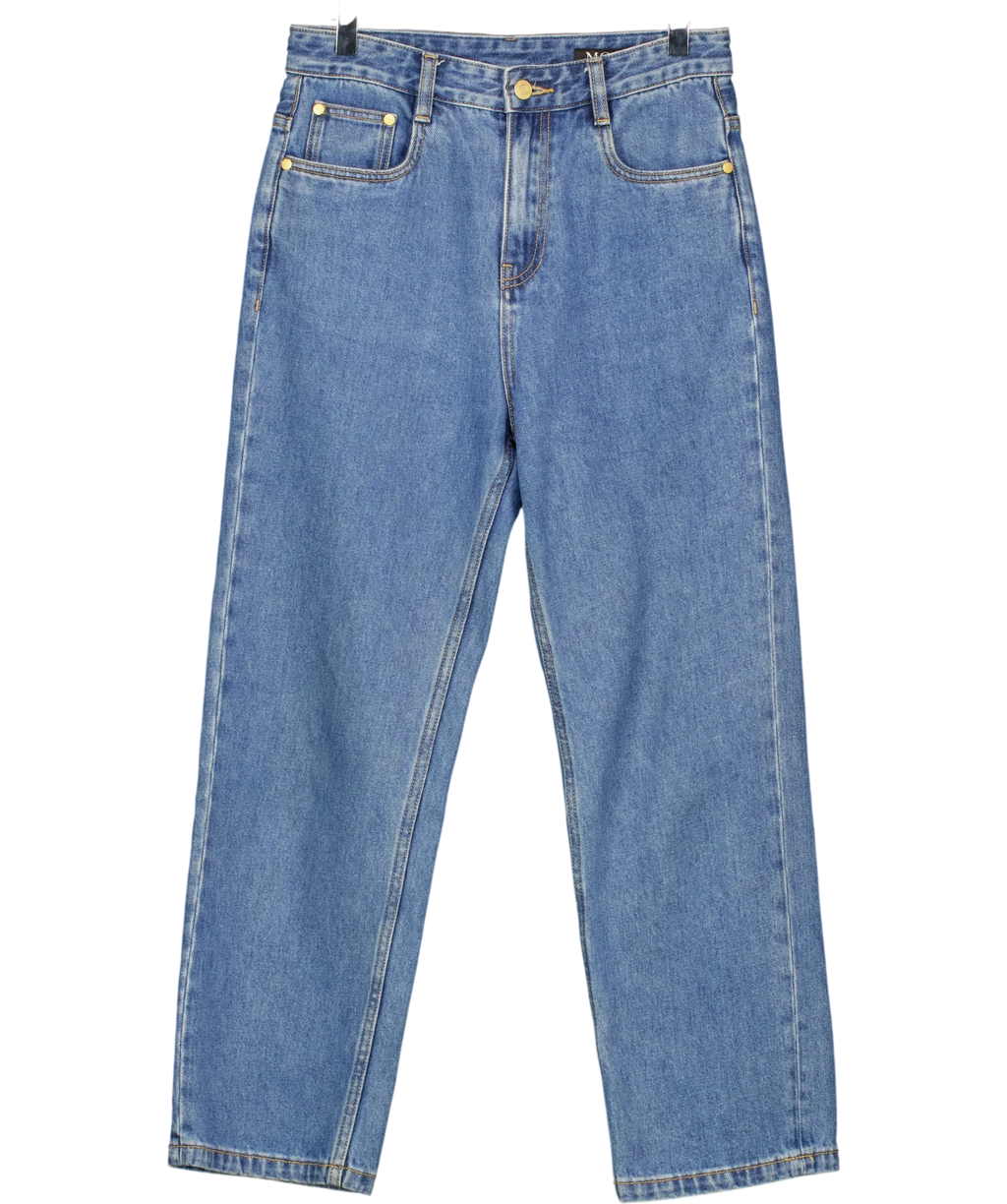 MO&Co. Blue CROPPED High Waisted Straight Leg Jeans Mid Blue, size W27 — front