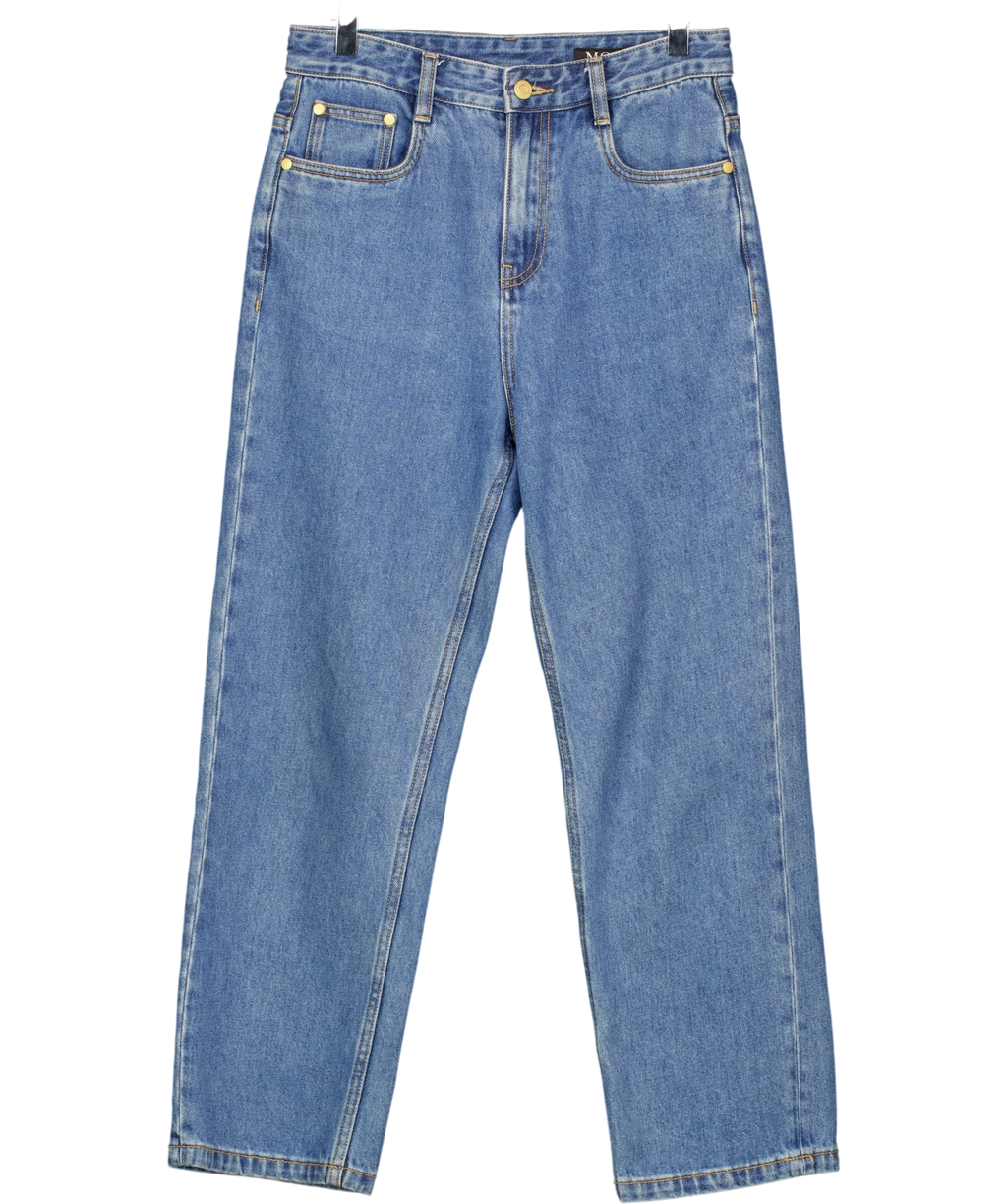 MO&Co. Blue CROPPED High Waisted Straight Leg Jeans Mid Blue, size W27 — front