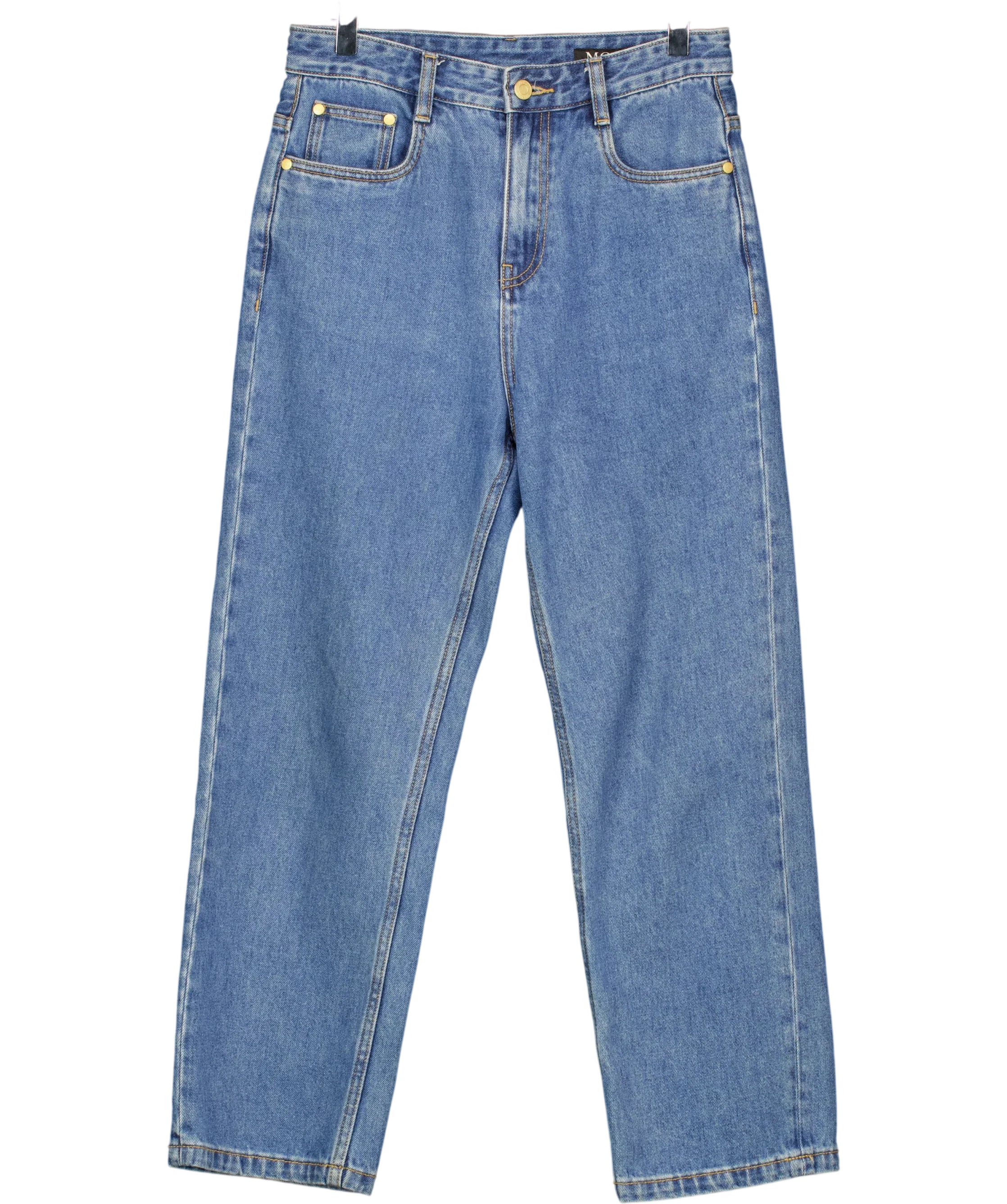 MO&Co. Blue CROPPED High Waisted Straight Leg Jeans Mid Blue, size W27 — front