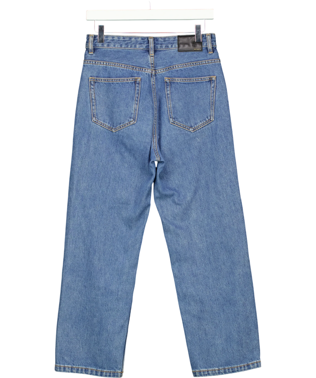 MO&Co. Blue CROPPED High Waisted Straight Leg Jeans Mid Blue, size W27 — back
