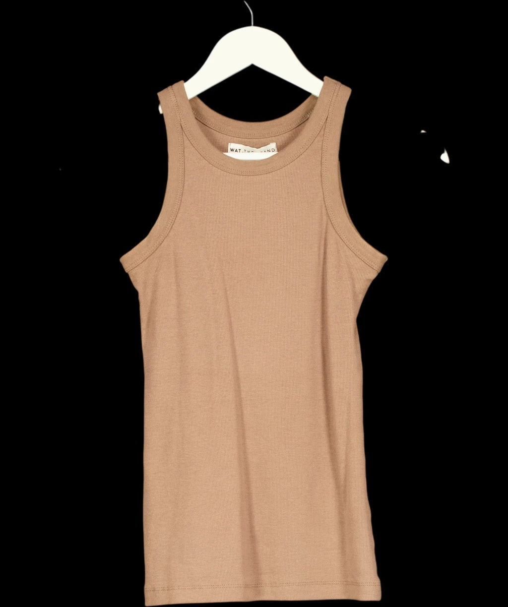 WAT. THE BRAND Beige Ribbed Racer Tank Top Toffee Beige, size UK XS — detail