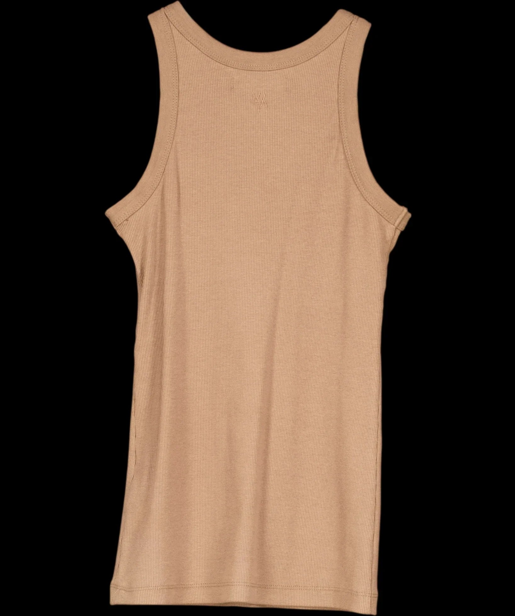 WAT. THE BRAND Beige Ribbed Racer Tank Top Toffee Beige, size UK XS — label