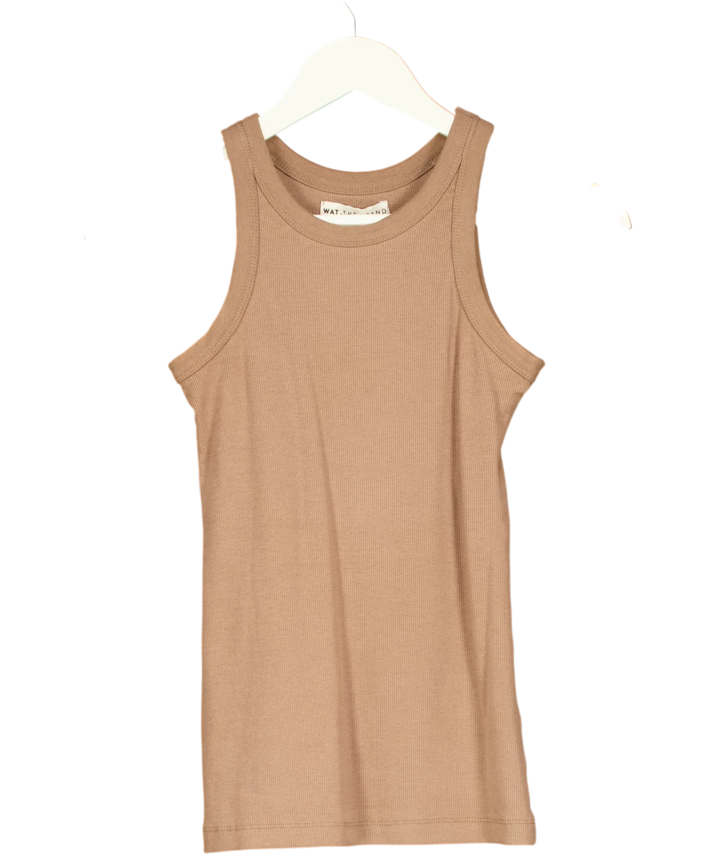 WAT. THE BRAND Beige Ribbed Racer Tank Top Toffee Beige, size UK XS — front