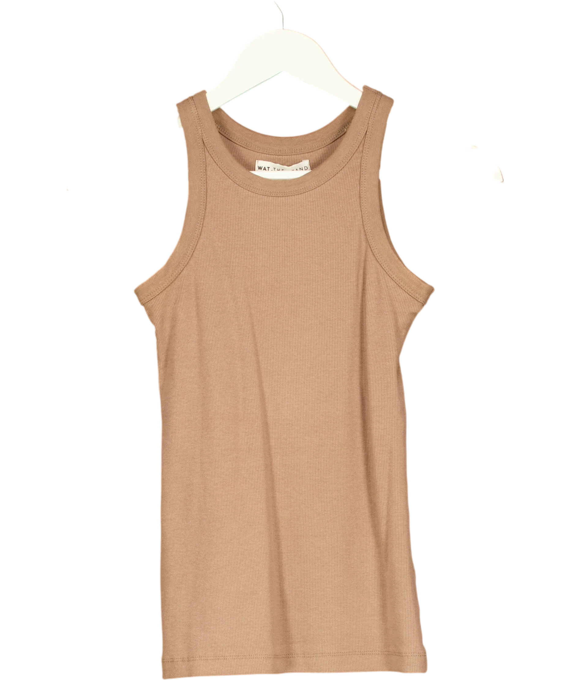 WAT. THE BRAND Beige Ribbed Racer Tank Top Toffee Beige, size UK XS — front