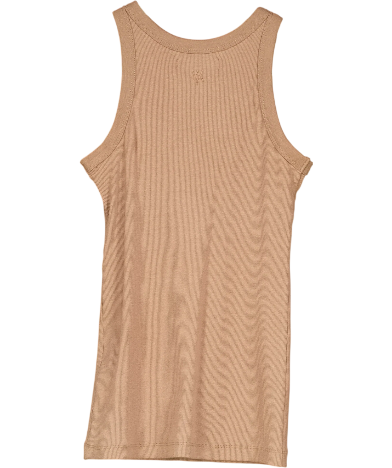 WAT. THE BRAND Beige Ribbed Racer Tank Top Toffee Beige, size UK XS — back