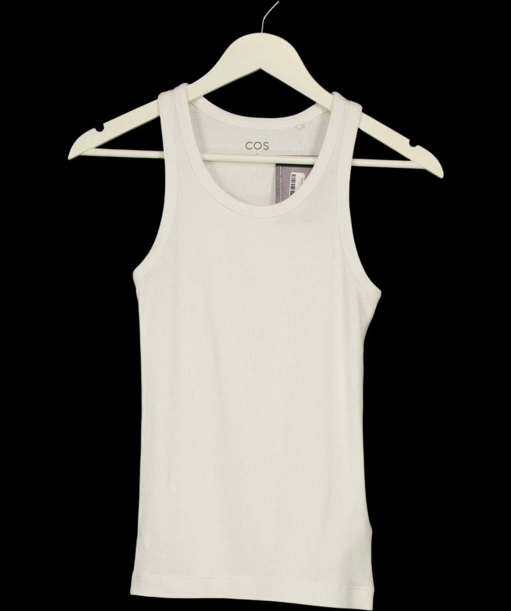cos White Organic Cotton Ribbed Tank Top White, size UK XS — detail