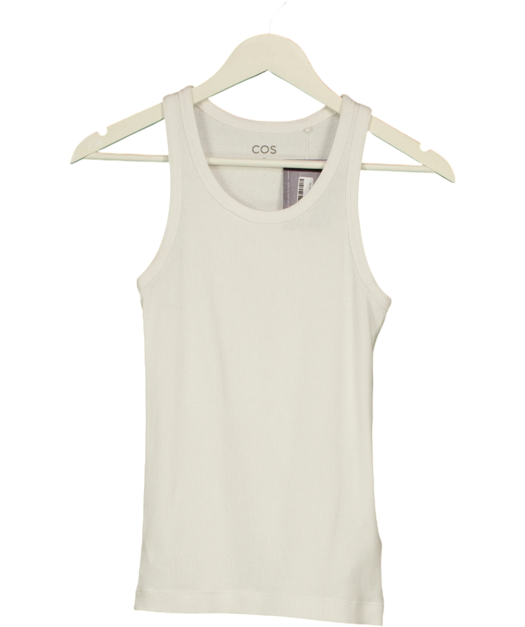 cos White Organic Cotton Ribbed Tank Top White, size UK XS — front