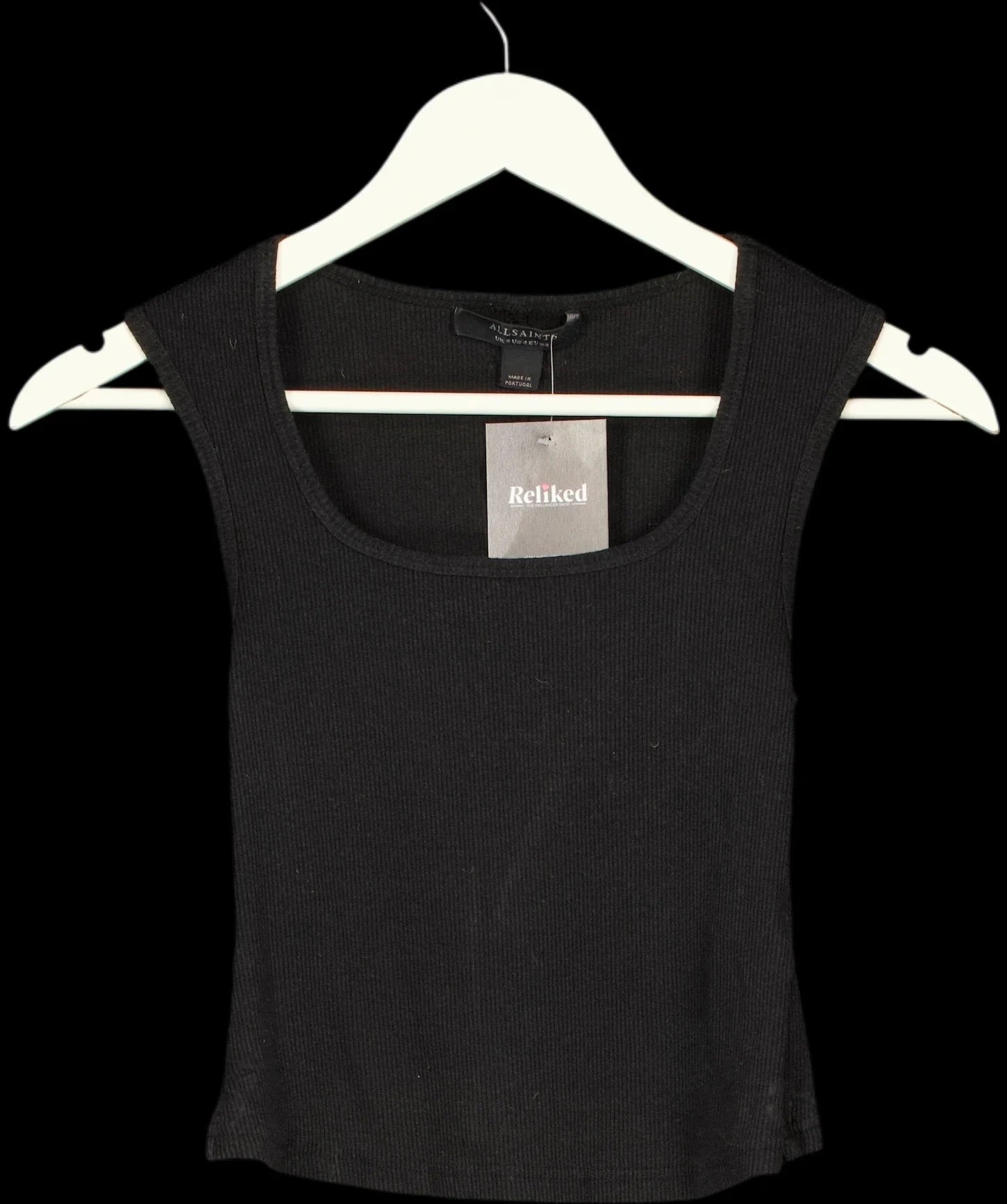 ALLSAINTS Black Tamie Square Neck Ribbed Tank Top Black, size UK 8 — detail