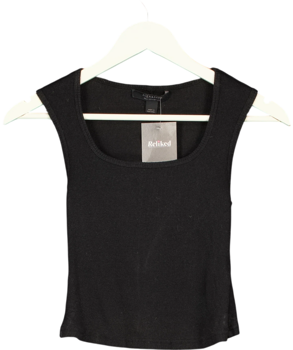 ALLSAINTS Black Tamie Square Neck Ribbed Tank Top Black, size UK 8 — front