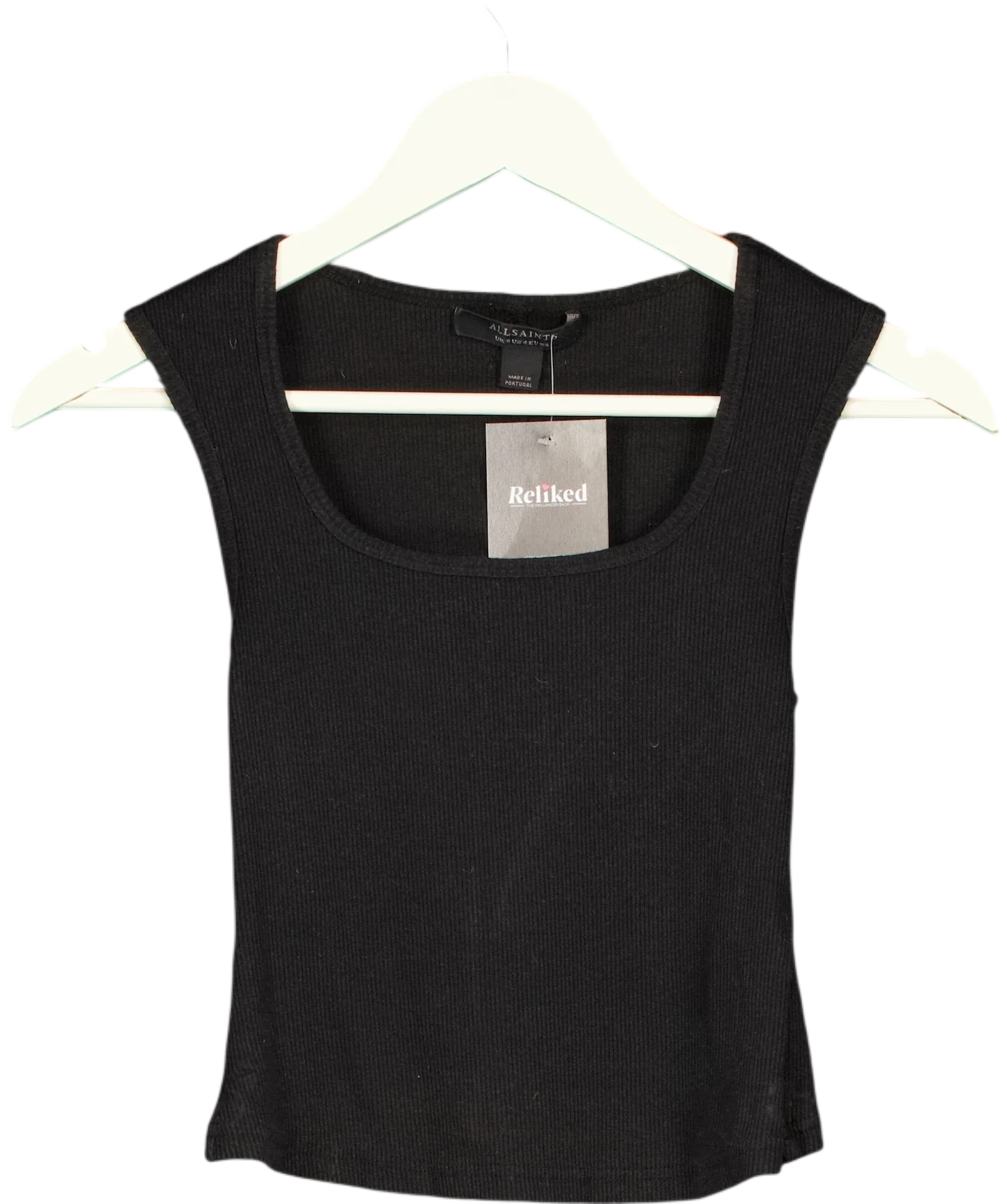 ALLSAINTS Black Tamie Square Neck Ribbed Tank Top Black, size UK 8 — front