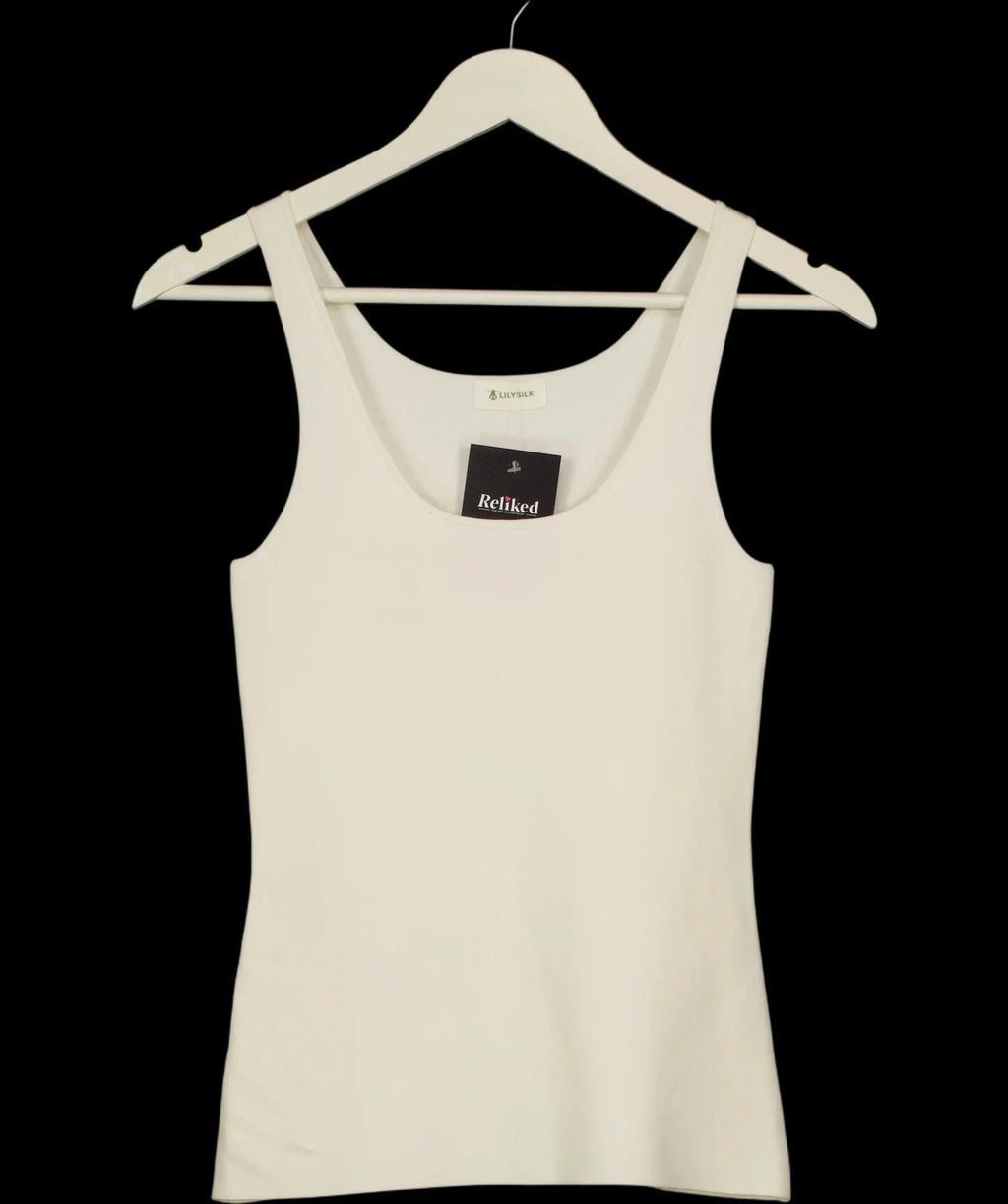 LILYSILK Cream Milano Knit Silk Viscose Tank Top, size UK S — detail